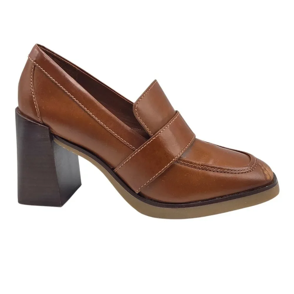Vince Camuto Women's Cognac Pumps Ezerna Slip On Leather Heeled Loafers Size‎ 8M